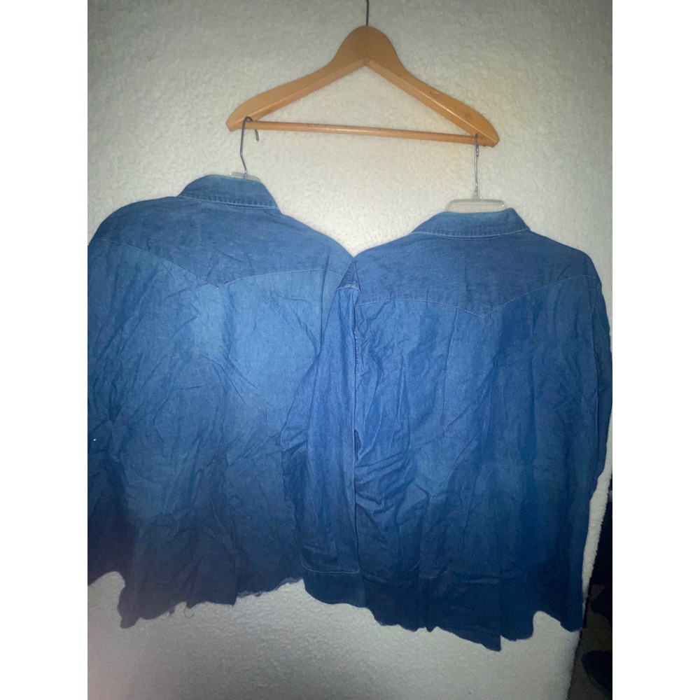 Lot of 2 Wrangler Mens Western Denim Pearl Snap Shirts Blue Regular Fit 17-34 - Picture 14 of 14